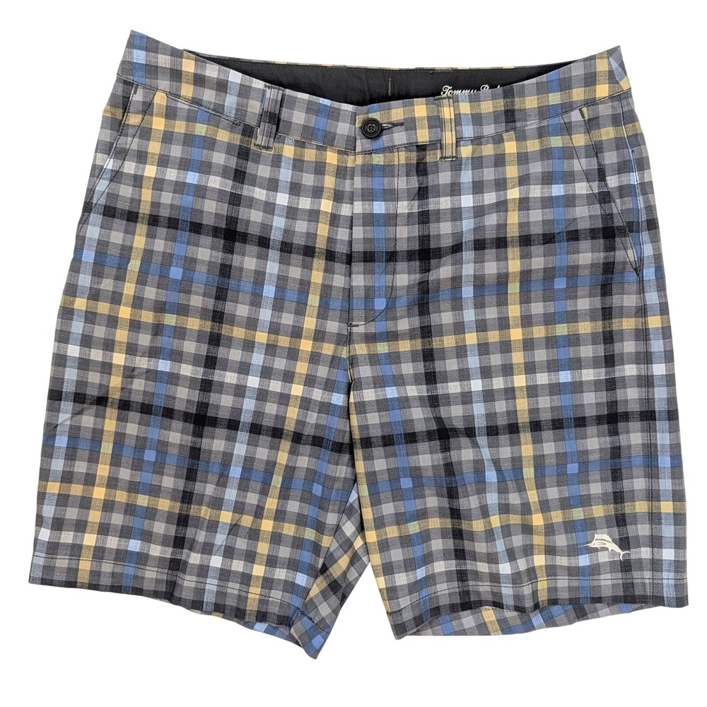 Tommy Bahama Island Active Hybrid Gray Checkered Shorts Men's Size 34